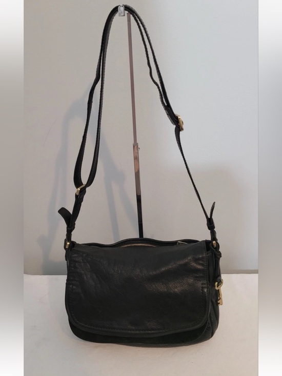 Fossil Handbags - Fossil Peyton Black Leather Crossbody Shoulder Bag Souble Flap